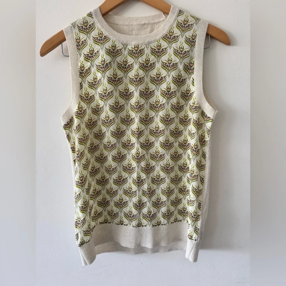Tory Burch Silk Front Merino Wool Back Sleeveless Top, Fits like a small